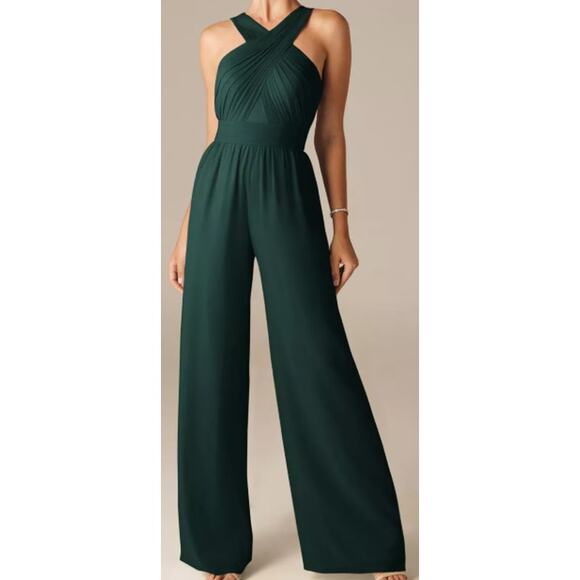 AW BRIDAL Pants - AW BRIDAL 2 XS Dark Emerald Green Lorraine party wide leg jumpsuit NEW B41